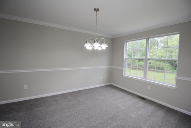 7 E Edgewater Ct, Sicklerville, NJ 08081 - unfurnished room with a chandelier, baseboards, ornamental molding, and carpet floors