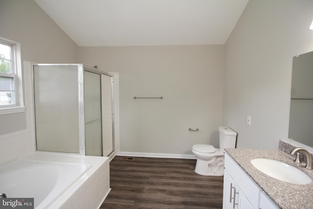 7 E Edgewater Ct, Sicklerville, NJ 08081 - full bath with vanity, a bath, toilet, lofted ceiling, and a stall shower