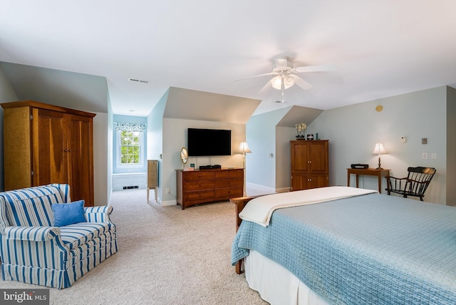 3525 Traveler Rd, Rockingham, VA 22801 - bedroom featuring light colored carpet, a ceiling fan, and vaulted ceiling