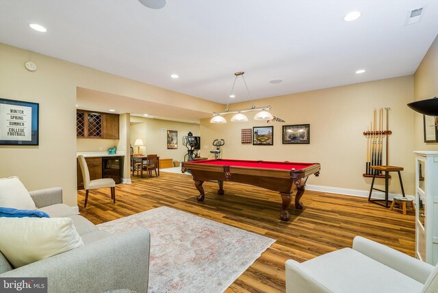 3525 Traveler Rd, Rockingham, VA 22801 - game room featuring wood finished floors, billiards table, bar area, and recessed lighting