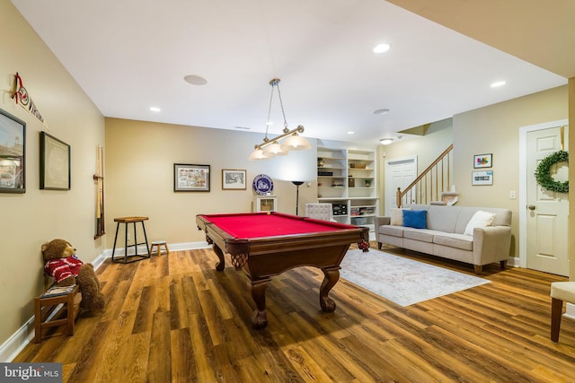 3525 Traveler Rd, Rockingham, VA 22801 - recreation room featuring wood finished floors, pool table, recessed lighting, and built in features