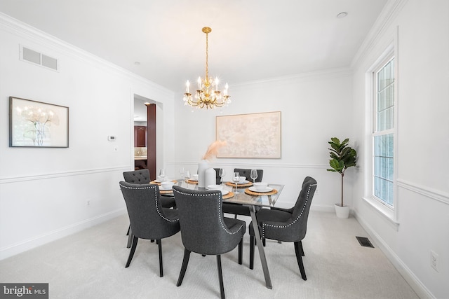 106 Gabrielle Ct Unit 8, Broomall, PA 19008 - dining area with a chandelier, light colored carpet, ornamental molding, and baseboards