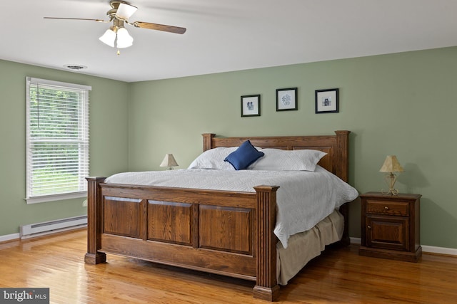 233 Kimble Rd, Berryville, VA 22611 - bedroom featuring a baseboard radiator, wood finished floors, and ceiling fan