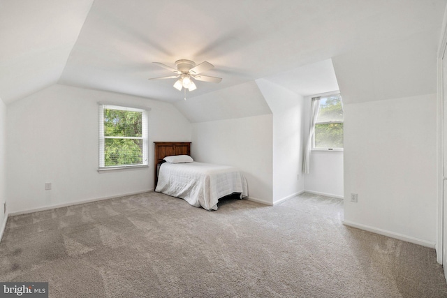 233 Kimble Rd, Berryville, VA 22611 - unfurnished bedroom featuring lofted ceiling, carpet flooring, and a ceiling fan