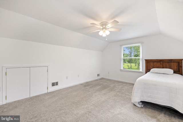 233 Kimble Rd, Berryville, VA 22611 - bedroom featuring lofted ceiling, light colored carpet, and a ceiling fan