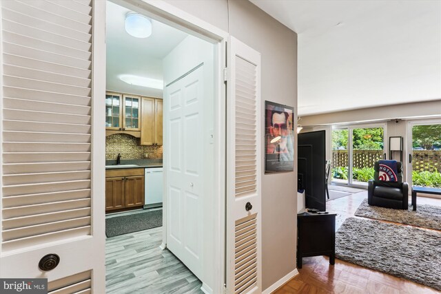 9039 Sligo Creek Pkwy Unit 102, Silver Spring, MD 20901 - hallway with a sink and parquet floors