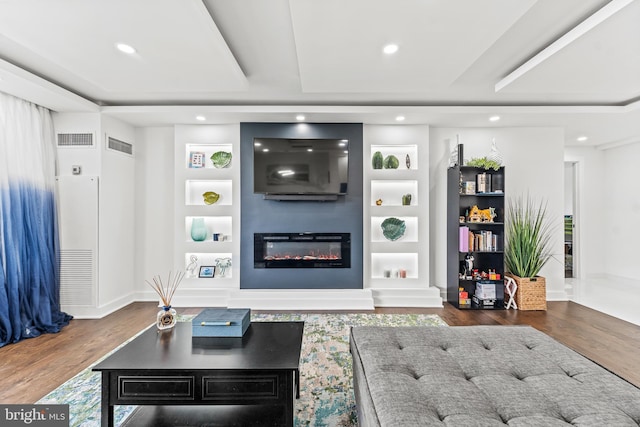 6101 Edsall Rd Unit 1111, Alexandria, VA 22304 - living room featuring wood finished floors, recessed lighting, and a glass covered fireplace
