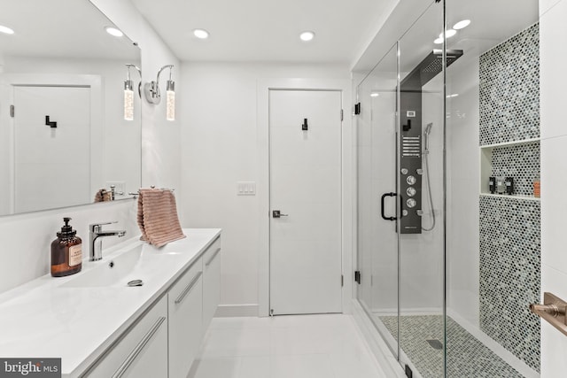 6101 Edsall Rd Unit 1111, Alexandria, VA 22304 - full bathroom with vanity, a stall shower, tile patterned floors, and recessed lighting