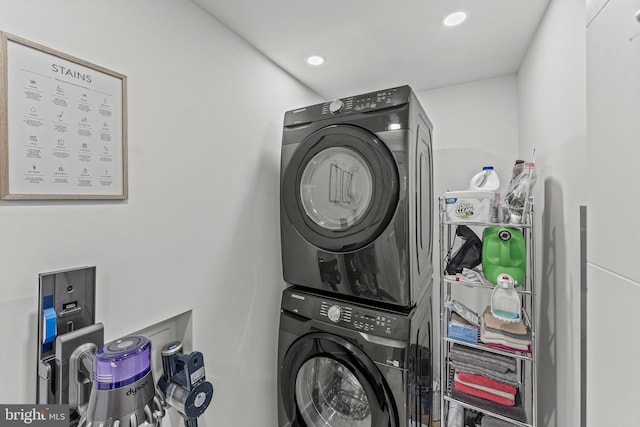 6101 Edsall Rd Unit 1111, Alexandria, VA 22304 - laundry room with stacked washing machine and dryer and recessed lighting
