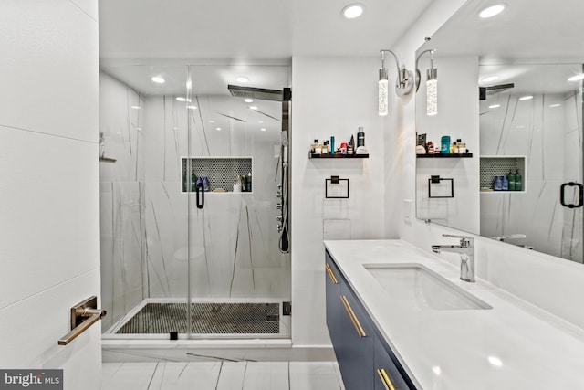 6101 Edsall Rd Unit 1111, Alexandria, VA 22304 - full bath featuring vanity, a marble finish shower, and recessed lighting