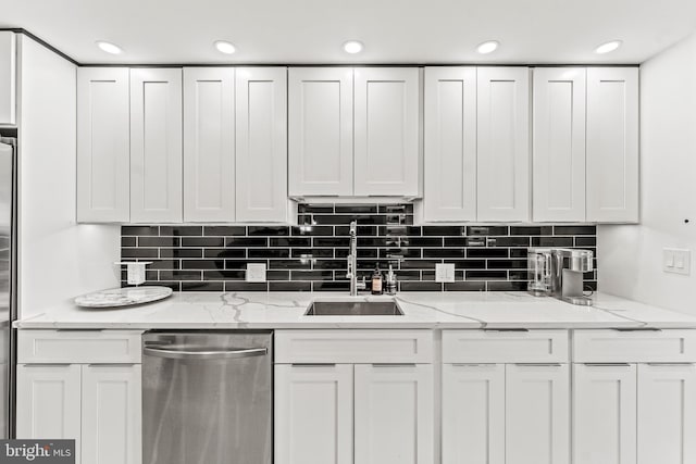 6101 Edsall Rd Unit 1111, Alexandria, VA 22304 - kitchen featuring stainless steel appliances, a sink, white cabinetry, and recessed lighting