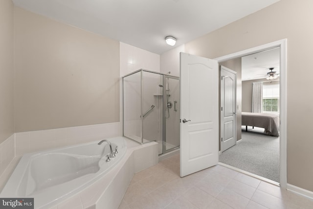 1412 Wigeon Way Unit 204, Gambrills, MD 21054 - full bathroom with a bath, a shower stall, connected bathroom, tile patterned flooring, and ceiling fan