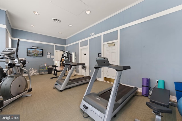1412 Wigeon Way Unit 204, Gambrills, MD 21054 - exercise room featuring ornamental molding, light carpet, and recessed lighting