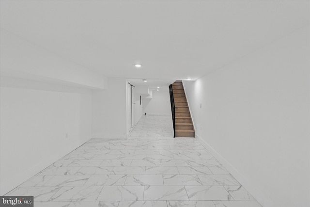 1910 E Atlantic St, Philadelphia, PA 19134 - corridor with stairway, marble look tiles, baseboards, and recessed lighting