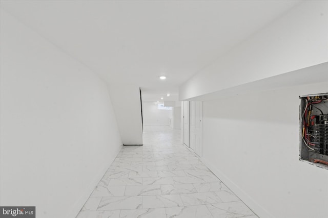 1910 E Atlantic St, Philadelphia, PA 19134 - hallway featuring light marble finish flooring, recessed lighting, and baseboards