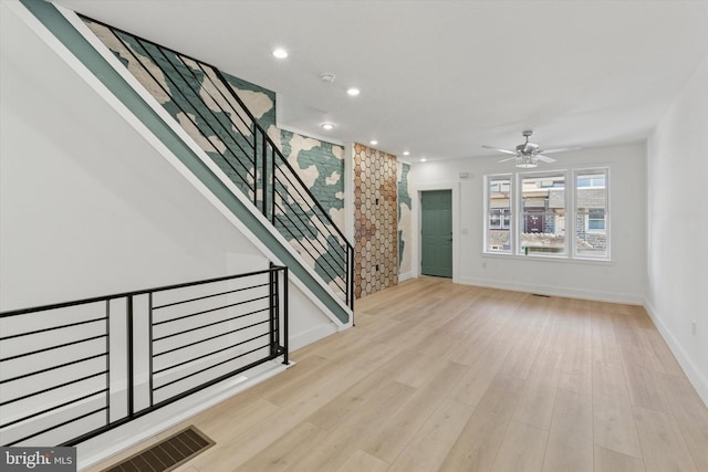 1910 E Atlantic St, Philadelphia, PA 19134 - unfurnished living room with a ceiling fan, baseboards, wood finished floors, and recessed lighting