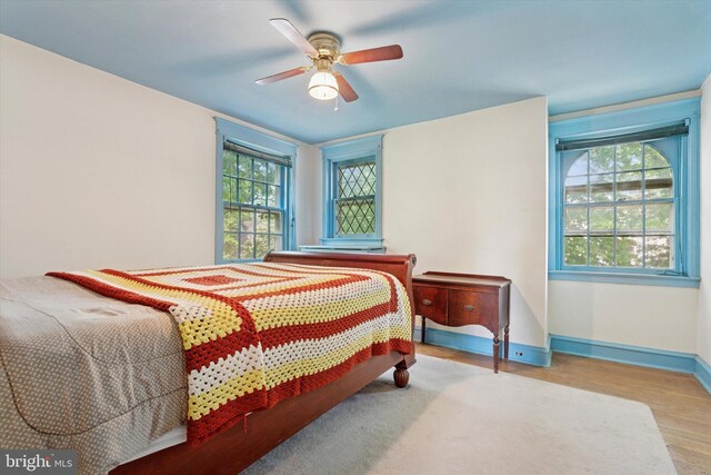 340 W Durham St, Philadelphia, PA 19119 - bedroom with multiple windows, wood finished floors, baseboards, and a ceiling fan