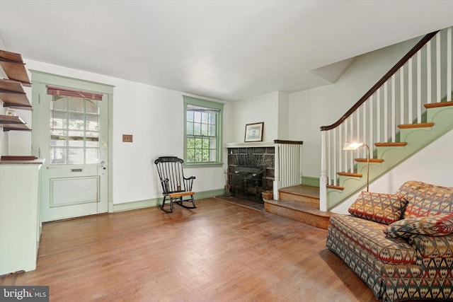340 W Durham St, Philadelphia, PA 19119 - living area featuring stairs, wood finished floors, and baseboards