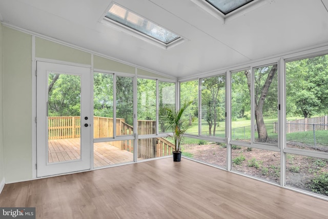 318 Mayfield Ct, Westminster, MD 21158 - unfurnished sunroom with vaulted ceiling, a skylight, and wood finished floors