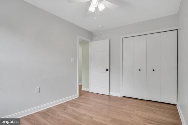 318 Mayfield Ct, Westminster, MD 21158 - unfurnished bedroom featuring baseboards, light wood-style flooring, a closet, and a ceiling fan