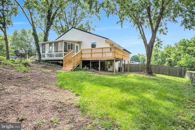 318 Mayfield Ct, Westminster, MD 21158 - rear view of property with a sunroom, stairway, and a deck