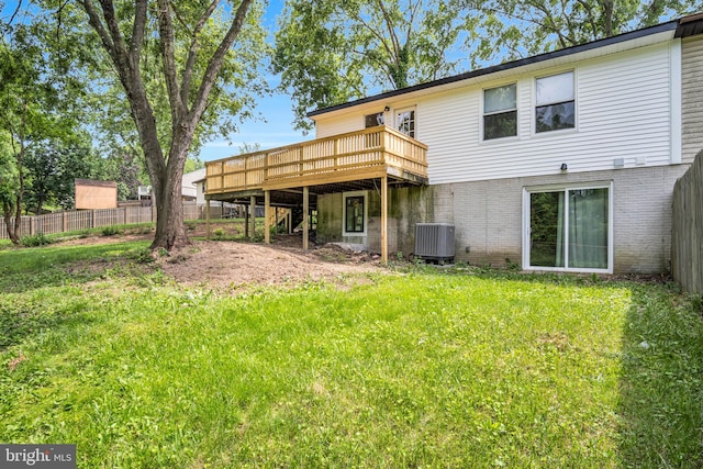 318 Mayfield Ct, Westminster, MD 21158 - back of property with central air condition unit, a wooden deck, and brick siding