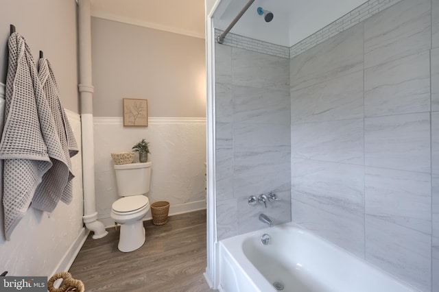 143 Hanover St, Glen Rock, PA 17327 - bathroom with toilet, wood finished floors, and washtub / shower combination