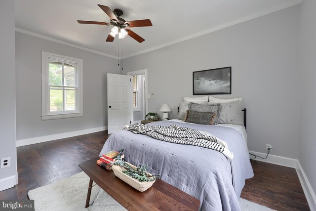 143 Hanover St, Glen Rock, PA 17327 - bedroom featuring baseboards, ornamental molding, wood-type flooring, and a ceiling fan
