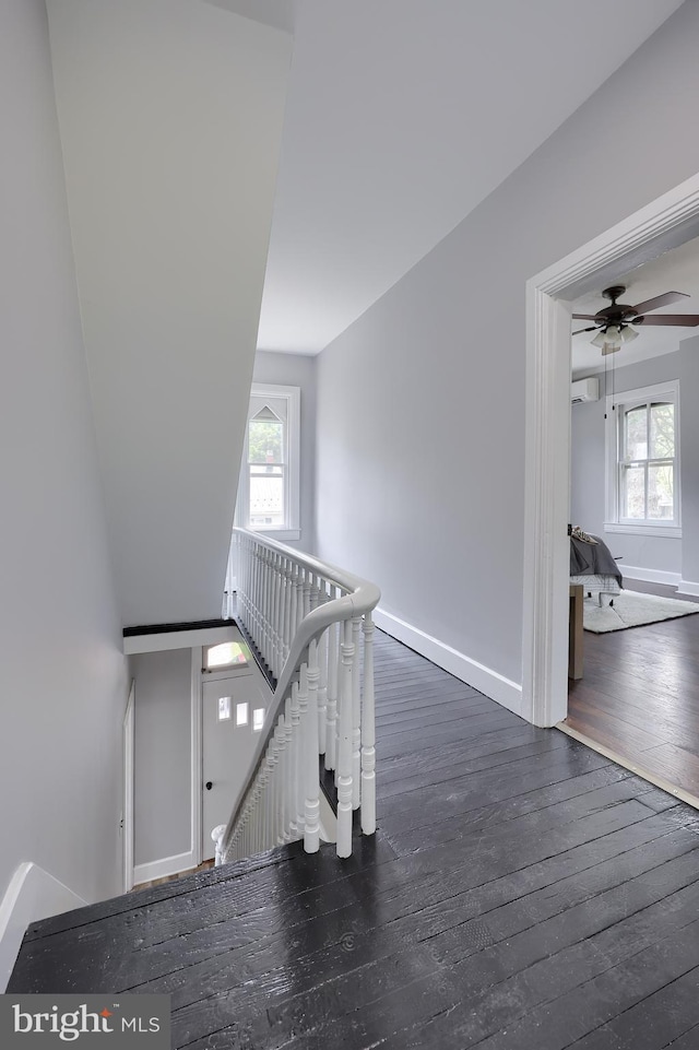 143 Hanover St, Glen Rock, PA 17327 - staircase with hardwood / wood-style flooring, healthy amount of natural light, baseboards, and a ceiling fan