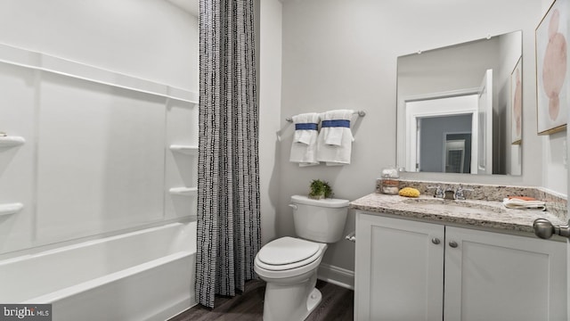 7 Florence Sarah Ln, Lexington City, VA 24450 - full bathroom with toilet, wood finished floors, vanity, shower / bathtub combination with curtain, and baseboards