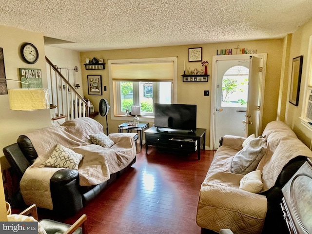 103 Willows Ave Unit 90, Norwood, PA 19074 - living room featuring plenty of natural light, a textured ceiling, wood finished floors, and stairs