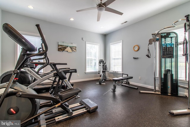 37685T Ulster Dr Unit 17, Rehoboth Beach, DE 19971 - workout area with a ceiling fan, baseboards, and recessed lighting