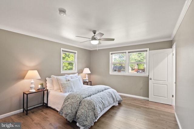 5634 Inverchapel Rd, Springfield, VA 22151 - bedroom with baseboards, ornamental molding, wood finished floors, and a ceiling fan