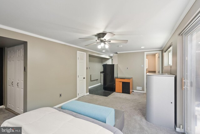 5634 Inverchapel Rd, Springfield, VA 22151 - bedroom featuring carpet flooring, crown molding, recessed lighting, baseboards, and a ceiling fan