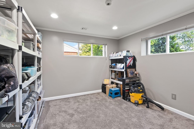 5634 Inverchapel Rd, Springfield, VA 22151 - interior space featuring crown molding, healthy amount of natural light, carpet flooring, recessed lighting, and baseboards