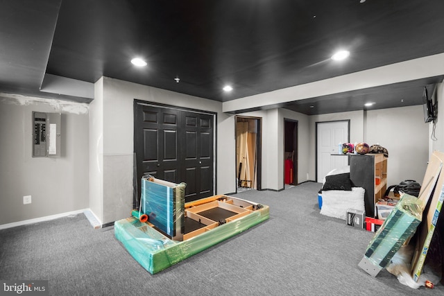 213 Pickett St, Taneytown, MD 21787 - playroom with carpet floors, baseboards, electric panel, and recessed lighting