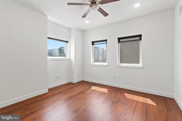 2313 Tulip St, Philadelphia, PA 19125 - spare room with baseboards, recessed lighting, wood finished floors, and a ceiling fan