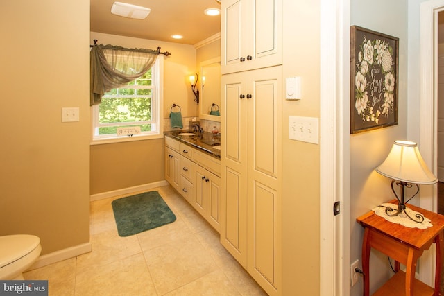 312 E 7th Ave, Trappe, PA 19426 - bathroom with vanity, toilet, baseboards, tile patterned flooring, and recessed lighting