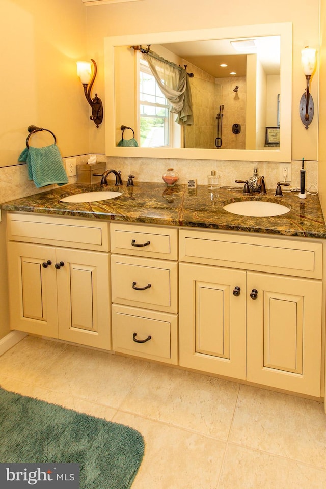 312 E 7th Ave, Trappe, PA 19426 - full bathroom featuring double vanity, tile patterned floors, and a shower