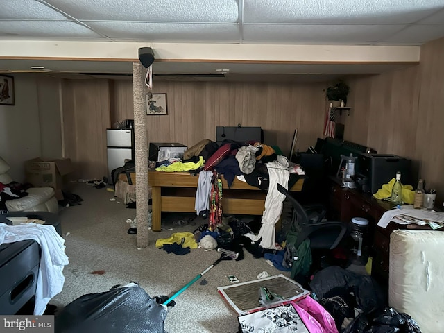 130 W Monroe, Magnolia, NJ 08049 - finished below grade area featuring freestanding refrigerator, wood walls, and carpet