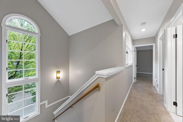 8 Railroad Pl, Pennington, NJ 08534 - hallway featuring light carpet and lofted ceiling