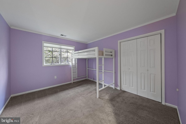 8 Railroad Pl, Pennington, NJ 08534 - unfurnished bedroom featuring ornamental molding, carpet floors, and a closet