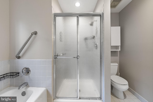 8 Railroad Pl, Pennington, NJ 08534 - bathroom with a shower stall, a garden tub, tile patterned floors, and recessed lighting