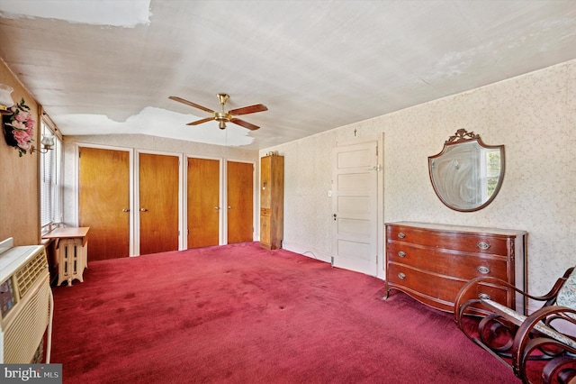 1865 Marshall, Norristown, PA 19403 - carpeted bedroom featuring two closets, ceiling fan, wallpapered walls, and radiator