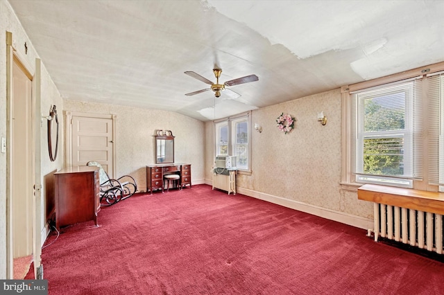 1865 Marshall, Norristown, PA 19403 - unfurnished room with a ceiling fan, carpet, radiator heating unit, vaulted ceiling, and cooling unit