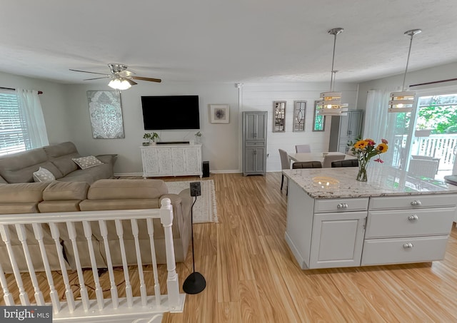 26055 Prospect Hill Rd, Mechanicsville, MD 20659 - living area featuring healthy amount of natural light, light wood-style floors, a ceiling fan, and baseboards