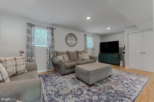 26055 Prospect Hill Rd, Mechanicsville, MD 20659 - living area with healthy amount of natural light, wood finished floors, recessed lighting, and baseboards