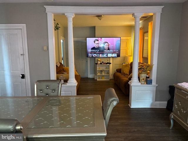 632 Bath Rd, Bristol, PA 19007 - dining room with decorative columns and wood finished floors
