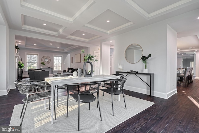 1637 Cold Bottom Rd, Sparks Glencoe, MD 21152 - dining area featuring wood finished floors, baseboards, coffered ceiling, beam ceiling, and crown molding