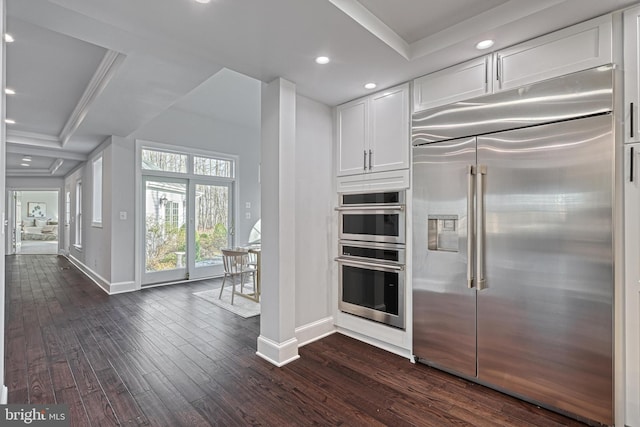 1637 Cold Bottom Rd, Sparks Glencoe, MD 21152 - kitchen featuring stainless steel appliances, baseboards, dark wood-style floors, white cabinets, and recessed lighting